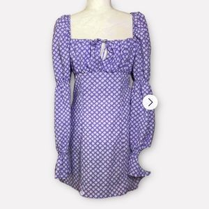Purple Floral Long Sleeve Puff Sleeve Dress